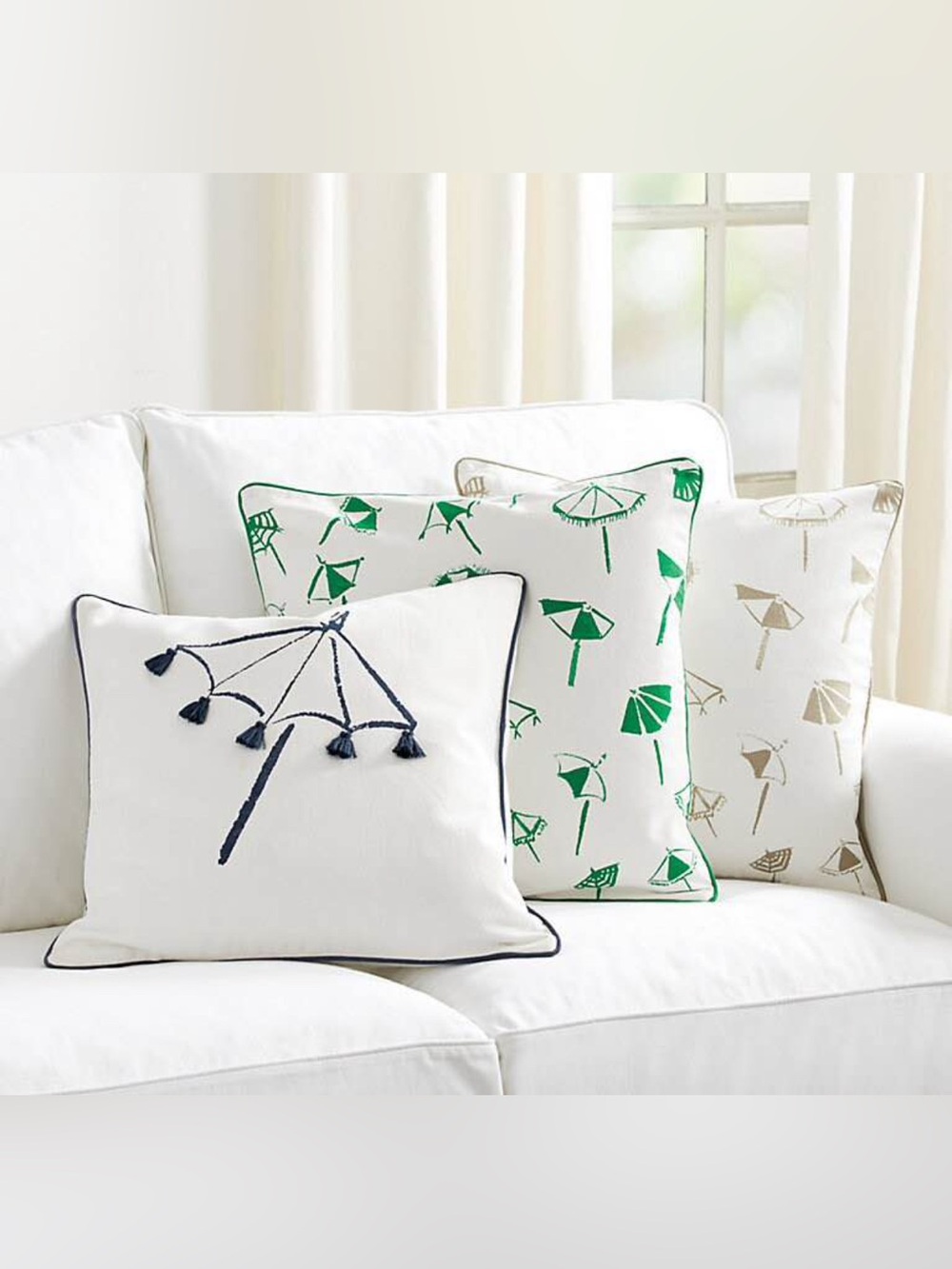 Pair of Accent Pillow with Navy & White Umbrella Motif